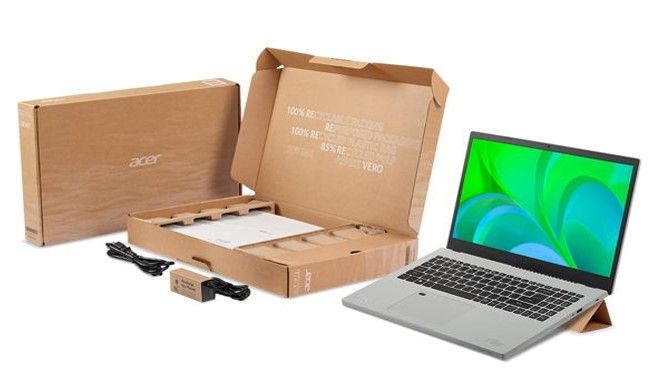 El diseño de empaque verde de la laptop ecológica Aspire Vero ganó un premio Red Dot 2021 por diseño de marca y comunicación en la categoría "Diseño de empaque"