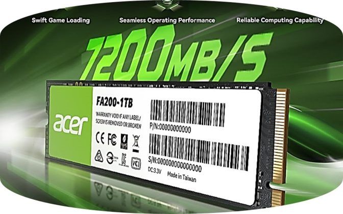 El nuevo disco de estado s&oacute;lido Acer FA200, ofrece velocidades de lectura de hasta 7200 MB/s y viene en distintas capacidades entre los 500 GB y los 4 TB.