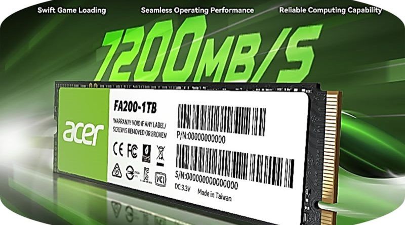 El nuevo disco de estado sólido Acer FA200, ofrece velocidades de lectura de hasta 7200 MB/s y viene en distintas capacidades entre los 500 GB y los 4 TB.