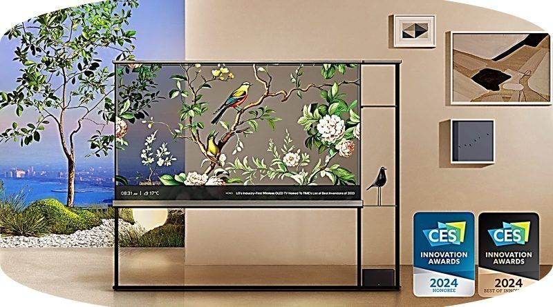 LG presentó el LG SIGNATURE OLED T en el CES 2024, un televisor con pantalla transparente galardonado con cinco premios a la innovación.
